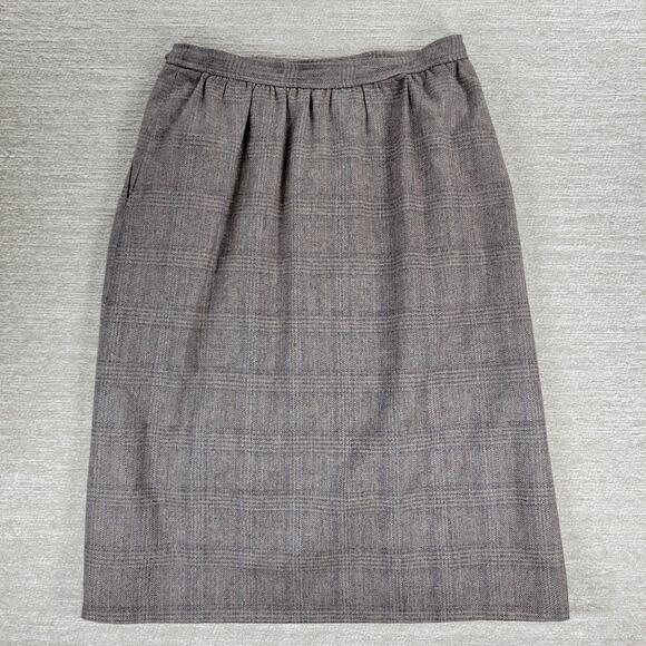 Vintage Evan Picone Wool Blend Plaid Midi Skirt Size 12 Brown USA Made Lined 28” - Picture 7 of 15